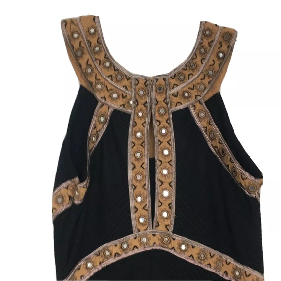 Free People Aztec embroidered Black Mini Dress S - Picture 7 of 8